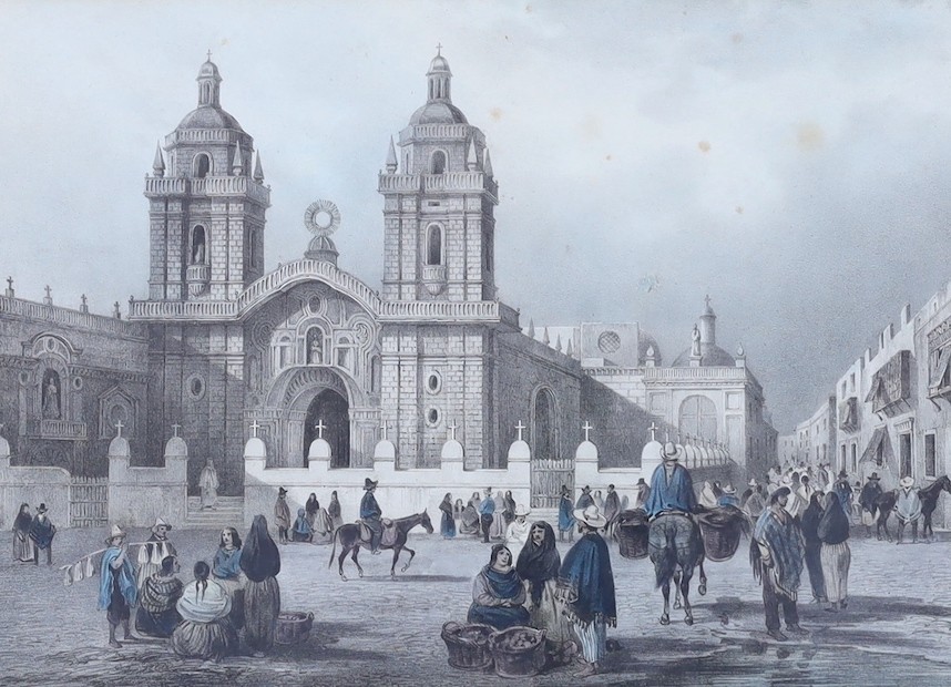 After Theodore Auguste Fisquet (1813-1890), lithography by Louis Pierre Alphonse Birchebois (1801-1850) , Three views in Lima, Peru - ‘’Pont sur le Rimac, a Lima’’, ‘’Convent de San Francisco a Lima’’ and ‘’Cathedrale de